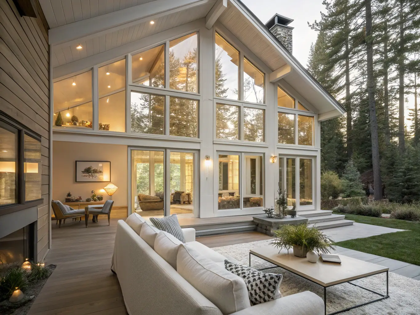 A wide-angle shot of a modern house interior, emphasizing spaciousness, natural light, and architectural details, ideal for real estate listings.